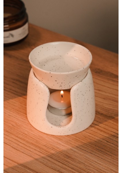 Beyaz Özel Tasarım Seramik El Yapımı Buhurdanlık | Mumluk | Dekoratif (1 Adet Tealight Mum Ile)