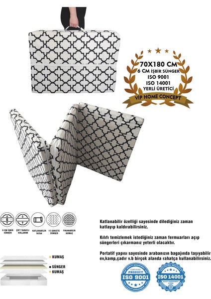 Katlanır Yatak Yer Yatağı Sünger Yatak Taşınabilen Tek Kişilik 70X180 Alaçatı-6 cm