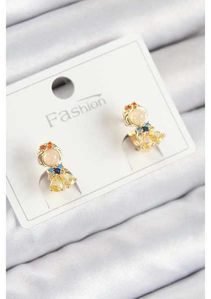 Bfs Pirinç Zirkon Taşlı Pamuk Prenses Model Gold Renk Çocuk Küpe