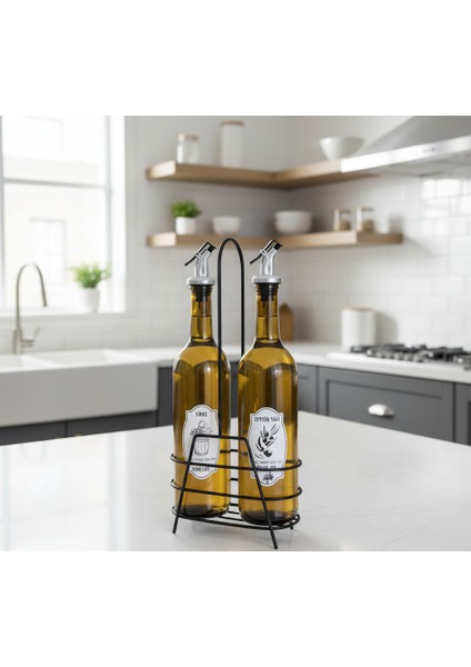 2'li Cam Yağdanlık Zeytinyağlık & Sirkelik Seti – Metal Standlı, Şık Tasarım (750CC) modelleri