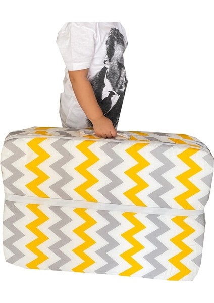 Bebek Yatağı Oyun Parkı Çocuk Yatağı Katlanabilir Sünger Yatak 60X120-4 cm Sarı Gri Zikzak