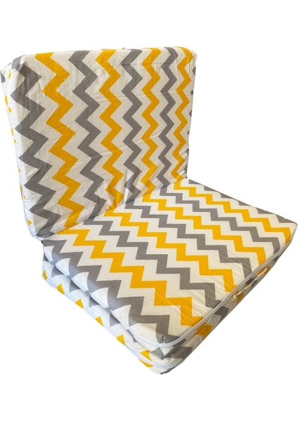 Bebek Yatağı Oyun Parkı Çocuk Yatağı Katlanabilir Sünger Yatak 60X120-4 cm Sarı Gri Zikzak fiyatları