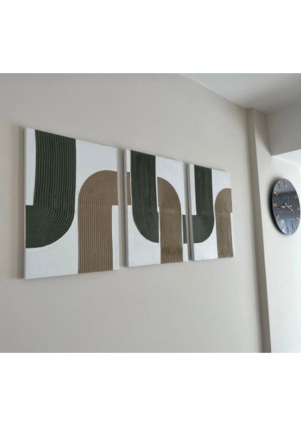 Dekoratif El Yapımı Dokulu Kanvas Tablo Üçlü Zincir Alçılı Kanvas Tablo