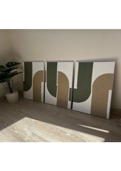 Dekoratif El Yapımı Dokulu Kanvas Tablo Üçlü Zincir Alçılı Kanvas Tablo modelleri