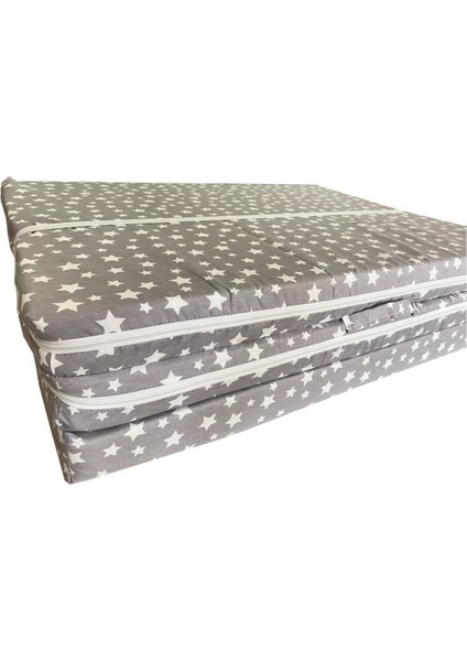 Tek Kişilik Katlanır Yer Yatağı Sünger Yatak Gri Yıldız 80X180 Cm-6 cm