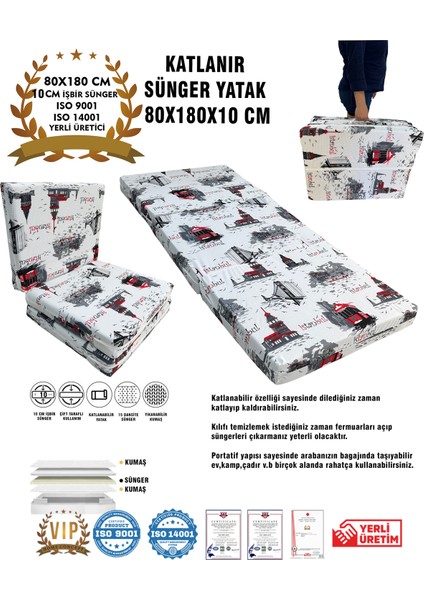 Katlanır Yer Yatağı ve Tek Kişilik Sünger Katlanır Minder Yatak 80X180X10 Cm-Istanbul