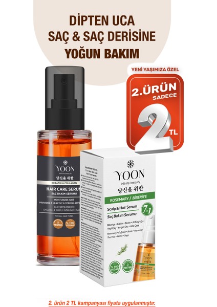 Saç ve Saç Derisi Onarıcı Serum - Keratin - Kolajen - Biberiye ve 7 Aktifli Saç Bakım Kompleksi - 2'li Set