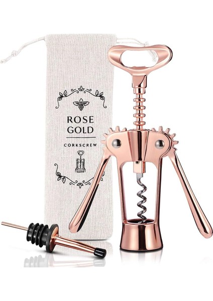 Şişesi Açacağı Kanat Tirbuşon, Godmorn Gül Altın Bira Şişe Açacağı, Şarap Dökümlü Şirin Paslanmaz Çelik Kanatlı Tirbuşon, Mutfak Barları Için Pembe Mantar Vidalı Şarap Aksesuarları Anneler Günü