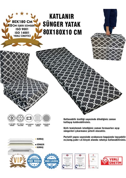 Katlanır Yer Yatağı ve Tek Kişilik Sünger Katlanır Minder Yatak 80X180X10 Cm-Karaçatı