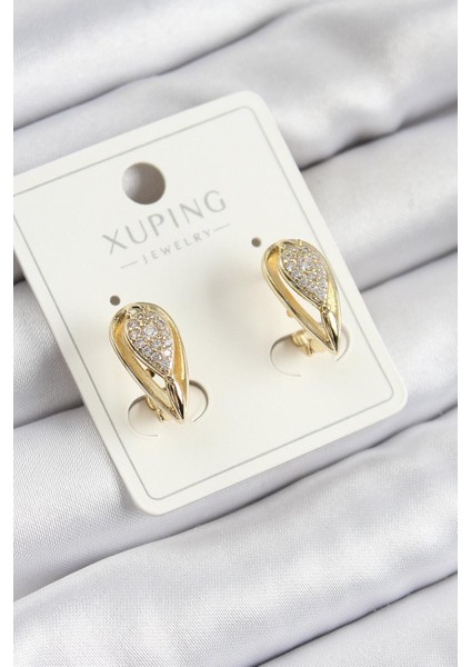 Xuping Zirkon Taşlı Damla Model Gold Renk Kadın Küpe