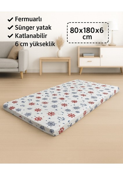 Sünger Yatak 80X180X6 Cm, Yer Yatağı, Balkon Sedir Yer Minderi,şantiye,karavan,deprem Yatağı-Marin