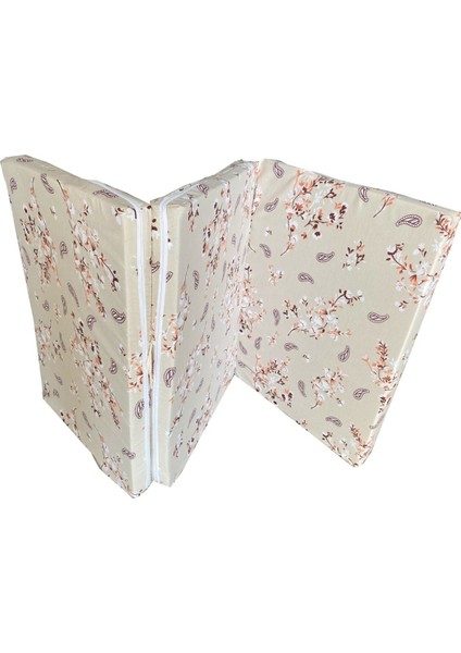 Katlanır Yer Yatağı Sünger Yatak Krem Çiçek 80X180 Cm-6 cm Tek Kişilik