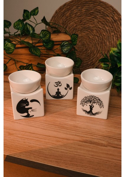 Beyaz Kedi Tasarımlı Seramik El Yapımı Buhurdanlık | Mumluk | Dekoratif (1 Adet Tealight Mum Ile) fırsatları