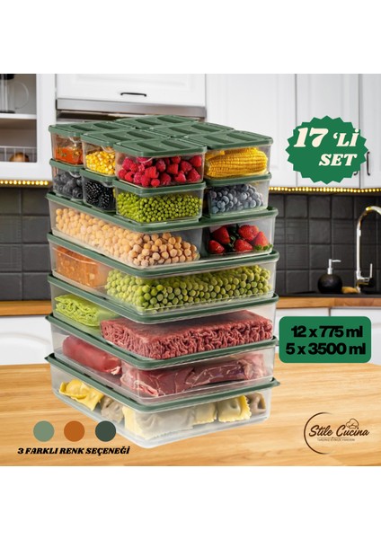 17'li Buzdolabı Düzenleyici Organizeri Mikrodalgaya Uygun Difriz Saklama Kabı (5X3500ML)(12X775ML)