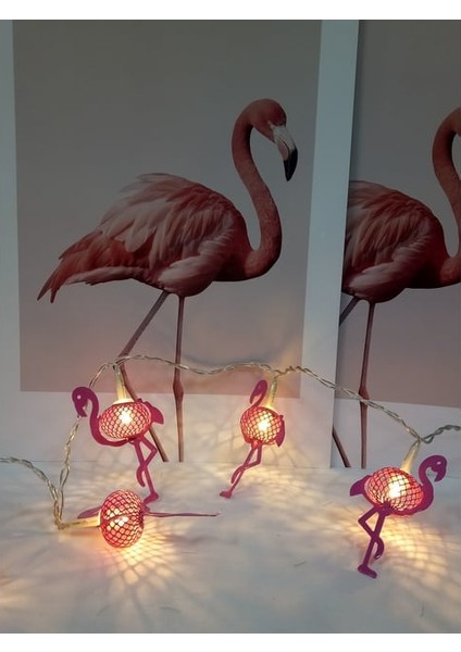 Asonplus Dekoratif Flamingo LED Işıklı 10 Lu Metal Flamingo Dizeleri Pilli Gece Lambası