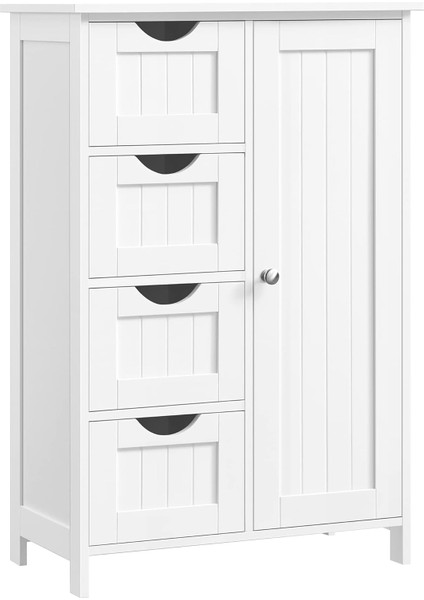 Banyo Dolabı, Dar Banyo Dolabı, Yan Dolap, Çekmeceli Göğüs, 4 Çekmece, Dolap Kapısı, Ayarlanabilir Raf, Beyaz LHC41W