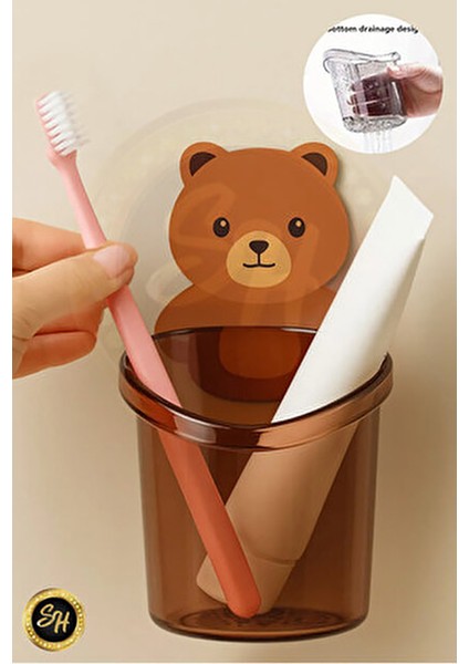 3’lü Ayı Figürlü Diş Fırçalık Seti | Yapışkanlı Duvara Yapışan Banyo Organizer fiyatları
