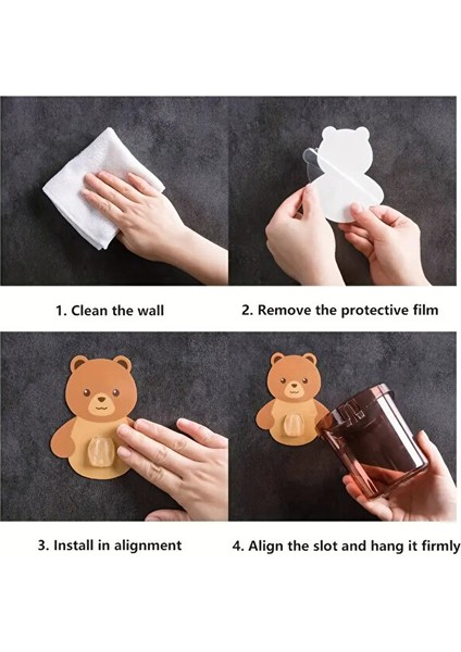 3’lü Ayı Figürlü Diş Fırçalık Seti | Yapışkanlı Duvara Yapışan Banyo Organizer modelleri