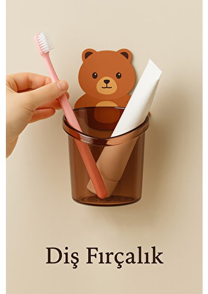 3’lü Ayı Figürlü Diş Fırçalık Seti | Yapışkanlı Duvara Yapışan Banyo Organizer fırsatları