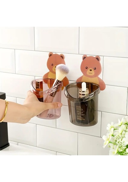 3’lü Ayı Figürlü Diş Fırçalık Seti | Yapışkanlı Duvara Yapışan Banyo Organizer indirimleri