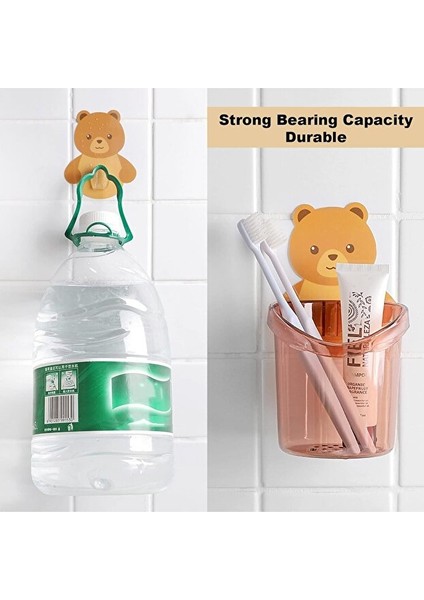 3’lü Ayı Figürlü Diş Fırçalık Seti | Yapışkanlı Duvara Yapışan Banyo Organizer