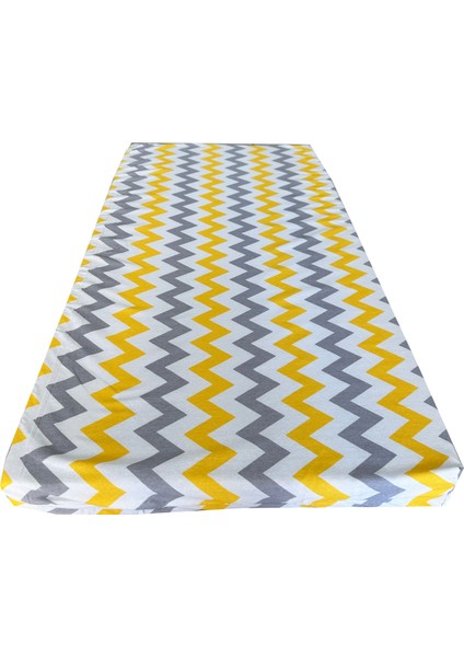 Bebek Yatağı 60X120X6 cm Vip Oyun Parkı Sünger Yatak-Sarı Gri Zikzak