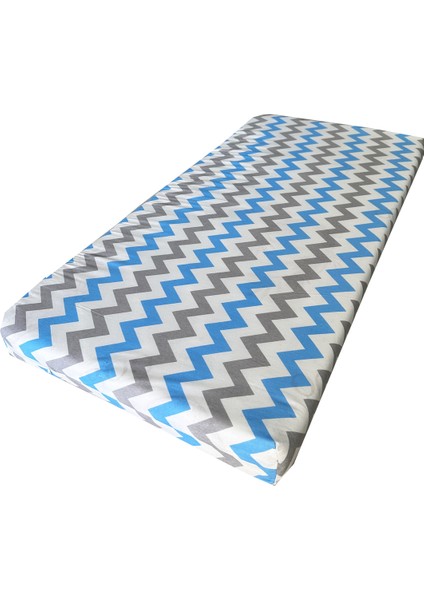 Çocuk Yatağı 60X120X6 cm Vip Oyun Parkı Sünger Yatak Bebek Yatağı-Mavi Gri Zikzak