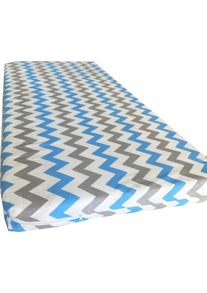 Çocuk Yatağı 60X120X6 cm Vip Oyun Parkı Sünger Yatak Bebek Yatağı-Mavi Gri Zikzak modelleri