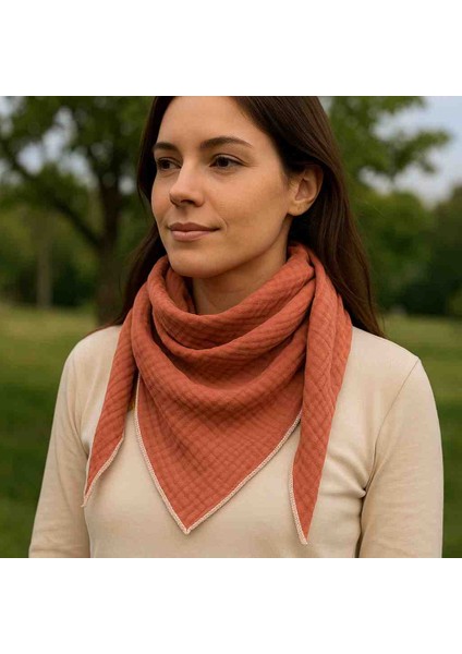 %100 Pamuk Muslin Boyun Fular - Atkı – 125 Cm, 4 Kat Yumuşak Doku, Antialerjik Üçgen Form