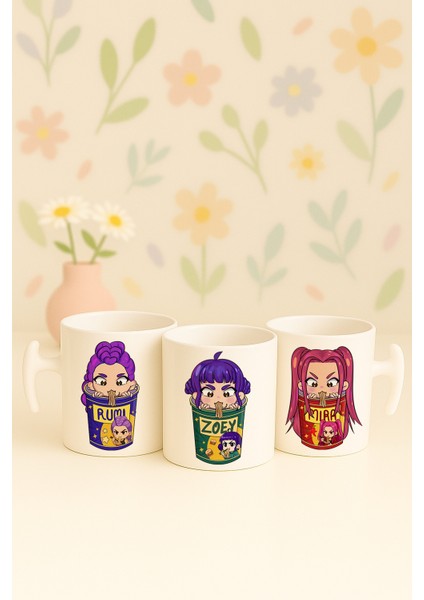 Kpop Demon Huntress Huntrix, Ramen 3'lü Hammer Kulplu Kupa Bardak