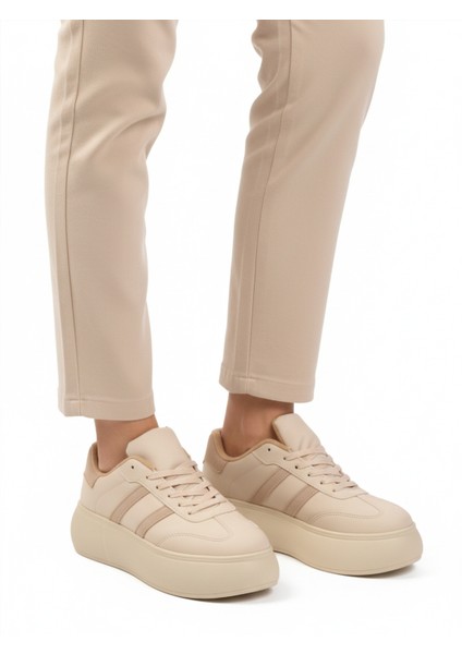 Bej Yüksek Taban Bağcıklı Unisex Sneaker Dvs-01 Z