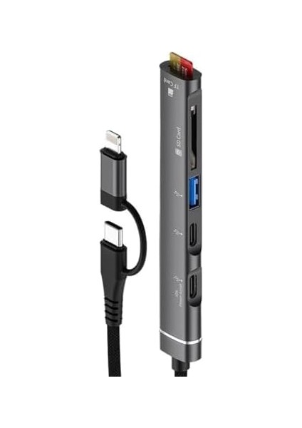 Type-C ve Lightning Uçlu Değiştirilebilir Başlık iPhone 15 Uyumlu Sd Kart Tf Kart Micro Sd Kart Okuyucu USB 3.0 Girişli Tak Çalıştır ZR563 fiyatları