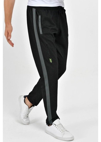 Erkek Siyah Eşofman Altı Beli Lastikli Fermuarlı Cepli AS-103