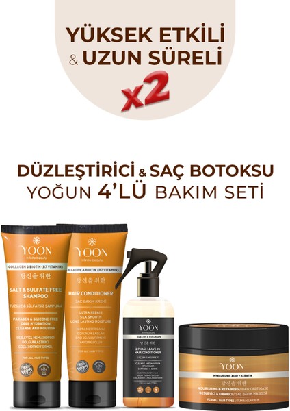 4lü Besleyici Ve Onarıcı Saç Bakım Seti Tuzsuz Şampuan, Saç Bakım Spreyi, Bakım Maskesi, Bakım Kremi