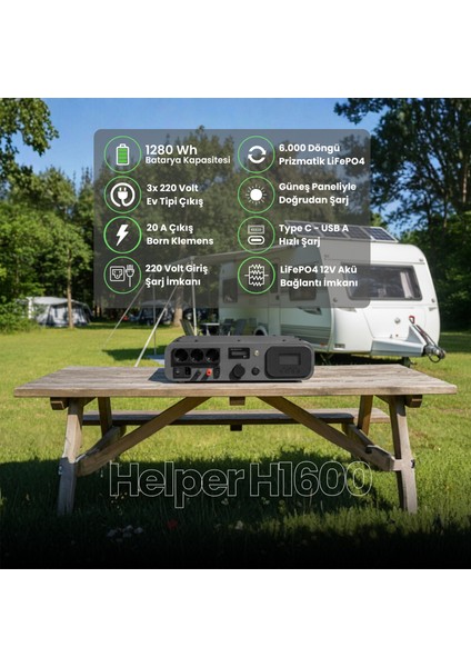 H1600 - Helper Serisi - Taşınabilir Lifepo4 Solar Güç Istasyonu - Ay Taşı
