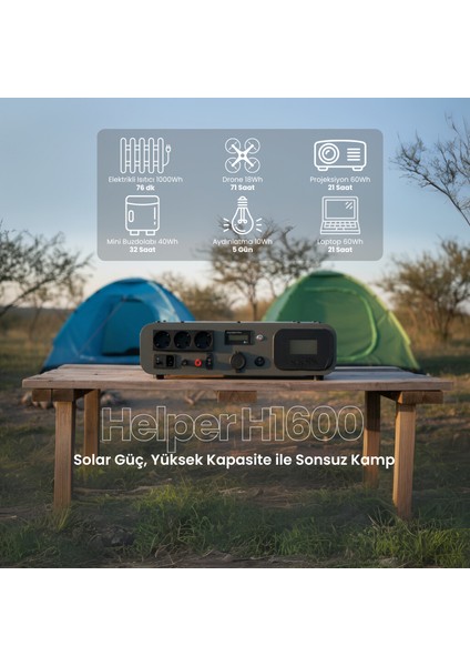 H1600 - Helper Serisi - Taşınabilir Lifepo4 Solar Güç Istasyonu - Ay Taşı