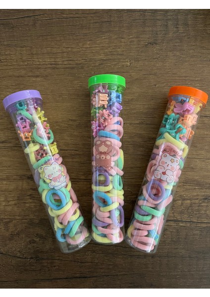 1 Paket Bebek Çocuk Kutulu Renkli Ince Lastik Mandal Havlu Saç Boncuğu Toka Seti Y2K Kpop Kore