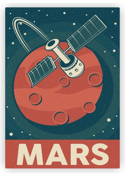 Mars Gezegeni Retro Vintage Ahşap Poster 20x29 cm