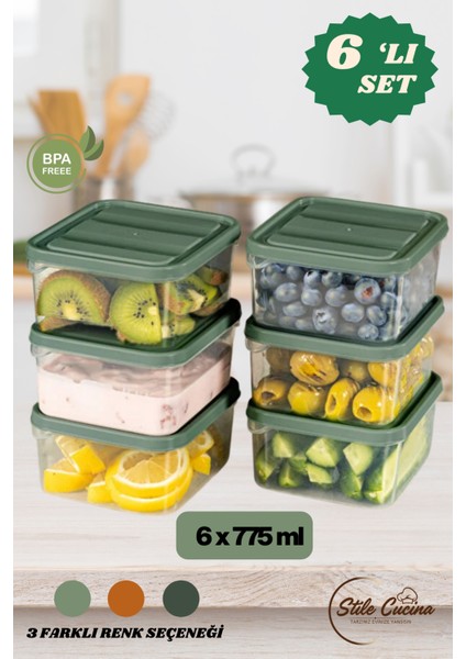 6'lı Buzdolabı Düzenleyici Organizeri Mikrodalgaya Uygun Difriz Saklama Kabı (6X775ML)
