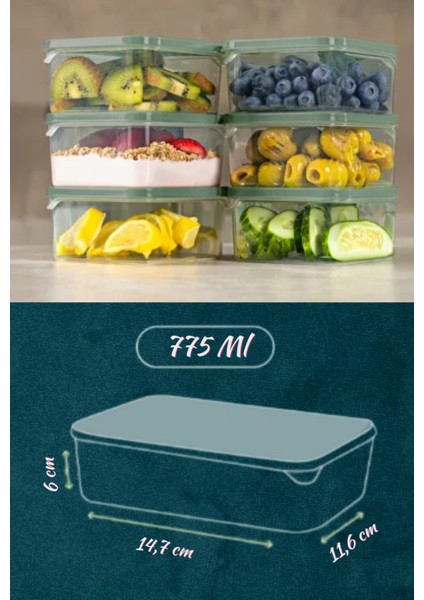 6'lı Buzdolabı Düzenleyici Organizeri Mikrodalgaya Uygun Difriz Saklama Kabı (6X775ML)