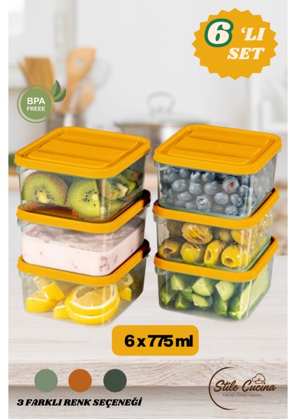 6'lı Buzdolabı Düzenleyici Organizeri Mikrodalgaya Uygun Difriz Saklama Kabı (6X775ML)