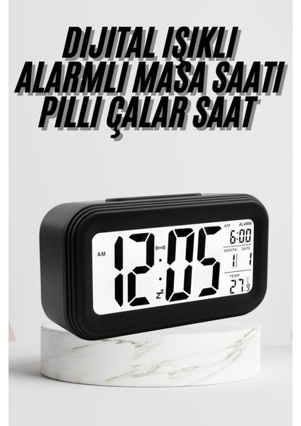 Dijital Masa Saati Termometre Takvim LED Ekran Pilli Ev Ofis Masası