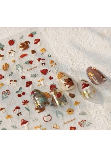 Sonbahar Desenleri Tırnak Süsleme Stickerı Nail Art Süslemeleri
