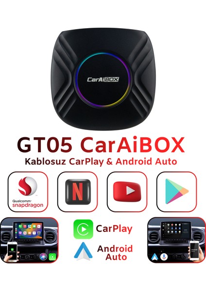 GT05 Caraibox Kablosuz Carplay & Android 4GB+64GB Android 13 Youtube Netflix Video Oynatma Qualcomm