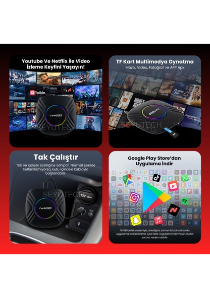 GT05 Caraibox Kablosuz Carplay & Android 4GB+64GB Android 13 Youtube Netflix Video Oynatma Qualcomm fiyatları