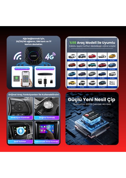 GT05 Caraibox Kablosuz Carplay & Android 4GB+64GB Android 13 Youtube Netflix Video Oynatma Qualcomm fırsatları