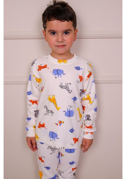 %100 Pamuk Hayvanlar Desenli Unisex Pijama Takım