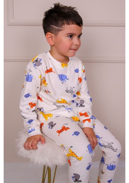 %100 Pamuk Hayvanlar Desenli Unisex Pijama Takım fırsatları