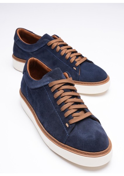 Erkek Hakiki Deri Süet Sneaker Lacivert Arel
