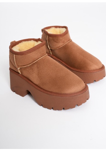 Kadın Süet Bot Kalın Topuklu Taba Ria